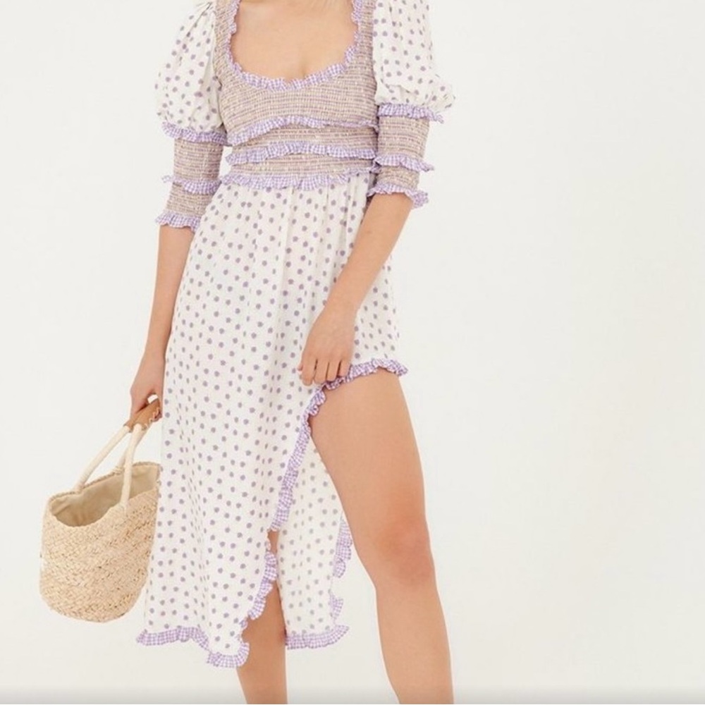 For Love and Lemons Floral Gingham White and Purple Hideaway Dress